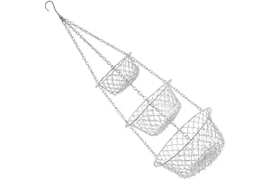 WATIIFUFU 3-tier Iron Hanging Fruit Basket with Foldable Design, Silver Wall-mounted Vegetable and Flower