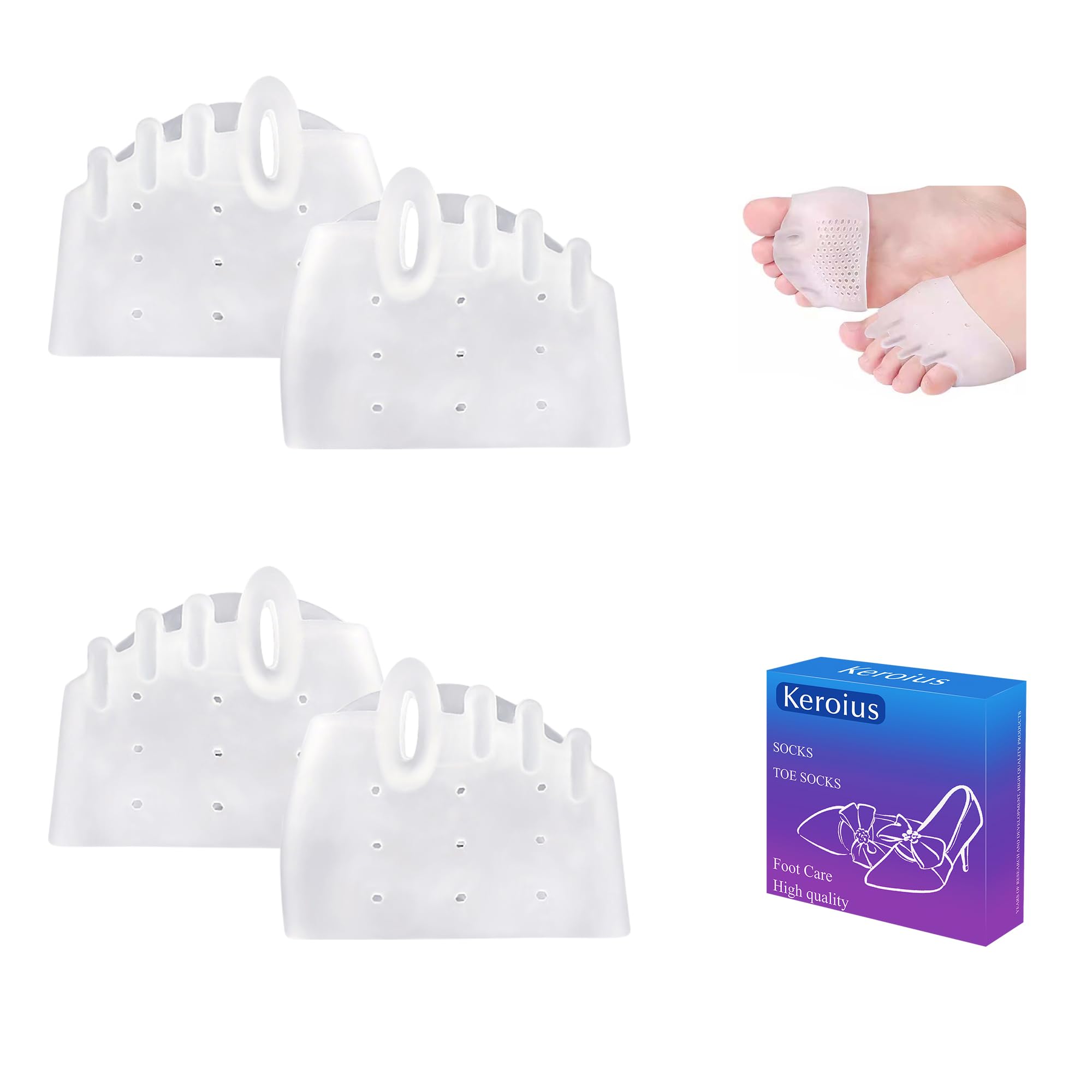 Photo 1 of Keroius 2Pair Gel Metatarsal Cushion Pads,Gel Toe Separators Ball of Foot Cushion for Pain Relief, Women Men Soft Forefoot Pads for Mortons Neuroma, Hammer Toe, Rapid Pain Relief