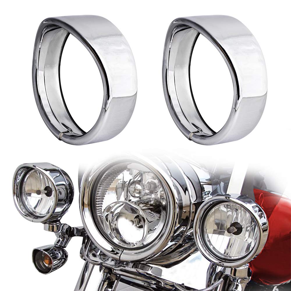 Photo 1 of NTHREEAUTO 4.5" Motorcycle Passing Lights Trim Rings, Chrome Fog Lamp Visor Bezel Compatible with 1962-later Harley Touring Road King Softail Street Glide Sportster Electra Glide