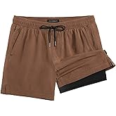 maamgic Men's Swim Trunks with Compression Liner 5.5 inch Beach Shorts Quick Dry Bathing Suits with Zipper Pocket