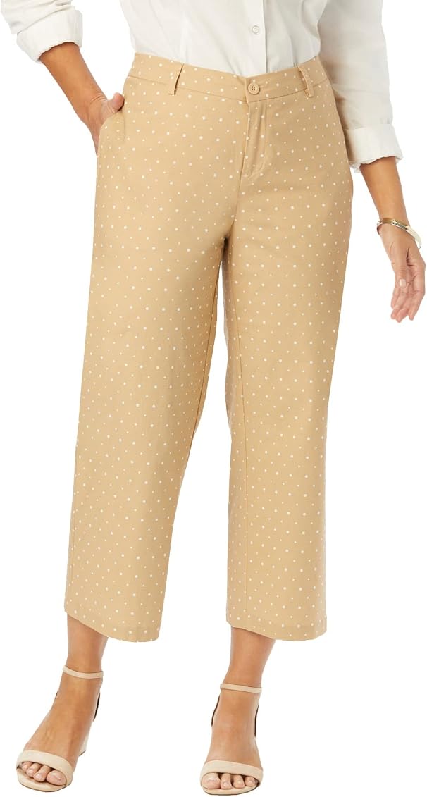 Jessica London Women's Plus Size Wide-Leg Stretch Poplin Crop Pant Pants -  12 W, Khaki Dot Beige at Amazon Women's Clothing store