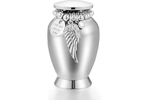 DLETAY Small Keepsake Urns for Memorial Human Ashes 2.85 Inch with Wing Charm Mini Cremation Urns Stainless Steel