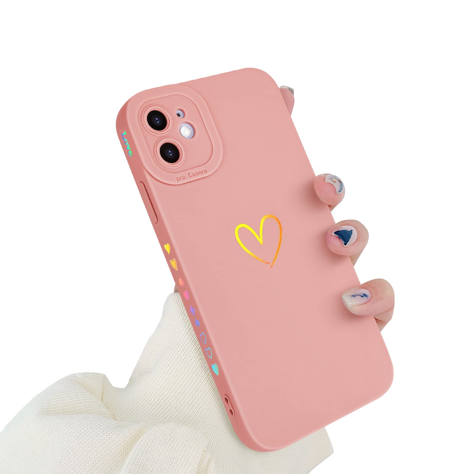 Newseego Case Compatible with iPhone 11, Cute Gold Love-Heart Pattern Design for Girls and Women Flexible Shockproof Soft Liquid Silicone All-inclusive Lens Protective Case for iPhone 11