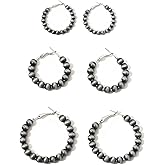 3 Pairs Navajo Pearl Hoop Earrings, Western Cowgirl Jewelry for Women, Vintage Beaded Hoops Navajo Pearl Earrings with 3 Sizes, Country Concert Gifts for Women