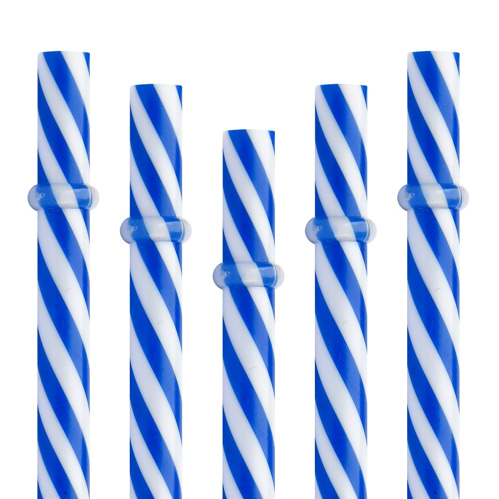 Dakoufish BPA Free 12 Piece 9 Inch Reusable Plastic Thick Drinking Straws for Mason Jar Rambler Small Stripe（9inch，Blue）