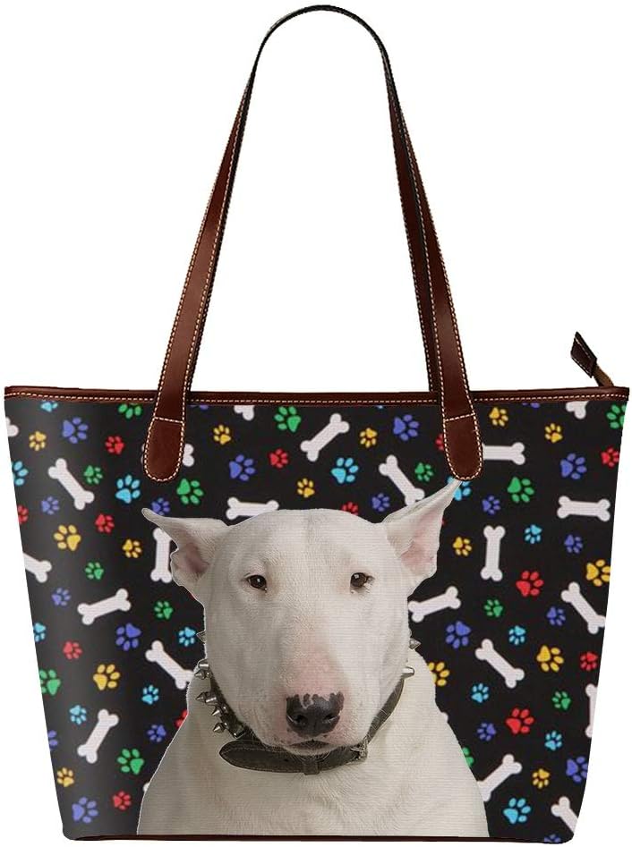 Bull Terrier Dog Pattern Print Handbags Tote Bag Waterproof Shoulder Bag for Women, Dog Mom Gifts