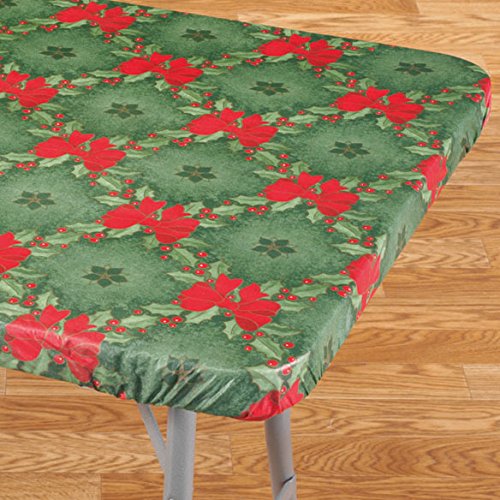 Holly and Ribbons Elastic Table Cover - Large Round