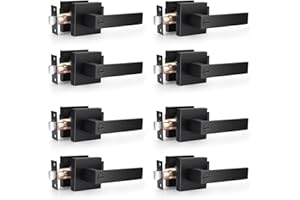 Probrico Heavy Duty Flat Black Door Handles Square Privacy Interior Door Levers Bedroom and Bathroom Door Handles Keyless Bed/Bath Lockset (8 Pack)