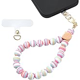 BEEFLYING Silicone Beaded Phone Wrist Strap, Cellphone Lanyard with Tether Tab, Elastic Hands-Free Wristlet Bracelet for Women, Mixed Colors 6