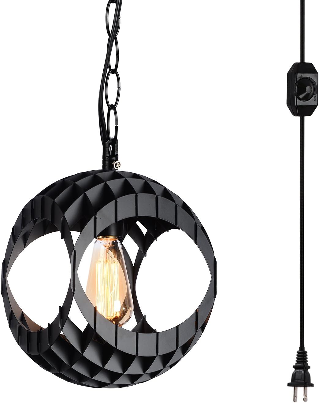 HMVPL Plug in Hanging Light, Farmhouse Pendant Lighting Fixtures with Long Cord Metal Chain and in Line On/Off Dimmer Switch, Swag Ceiling Lamp for Kitchen Island Hallway Dining Table Bedroom Bar