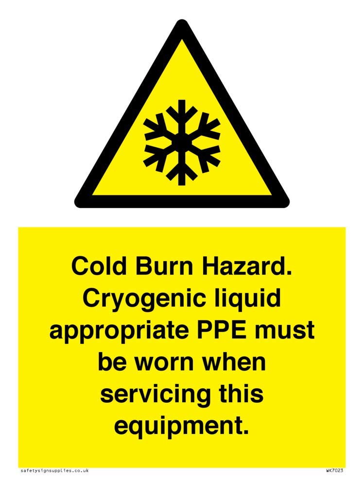 Cold Burn Hazard. Cryogenic liquid appropriate PPE must be worn when servicing this equipment, Yellow