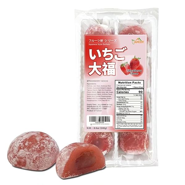 APEXY JAPANESE STYLE MOCHI DAIFUKU TRADITIONAL JAPANESE RICE CAKES, 8.5 OZ (8 PCS) (STRAWBERRY)