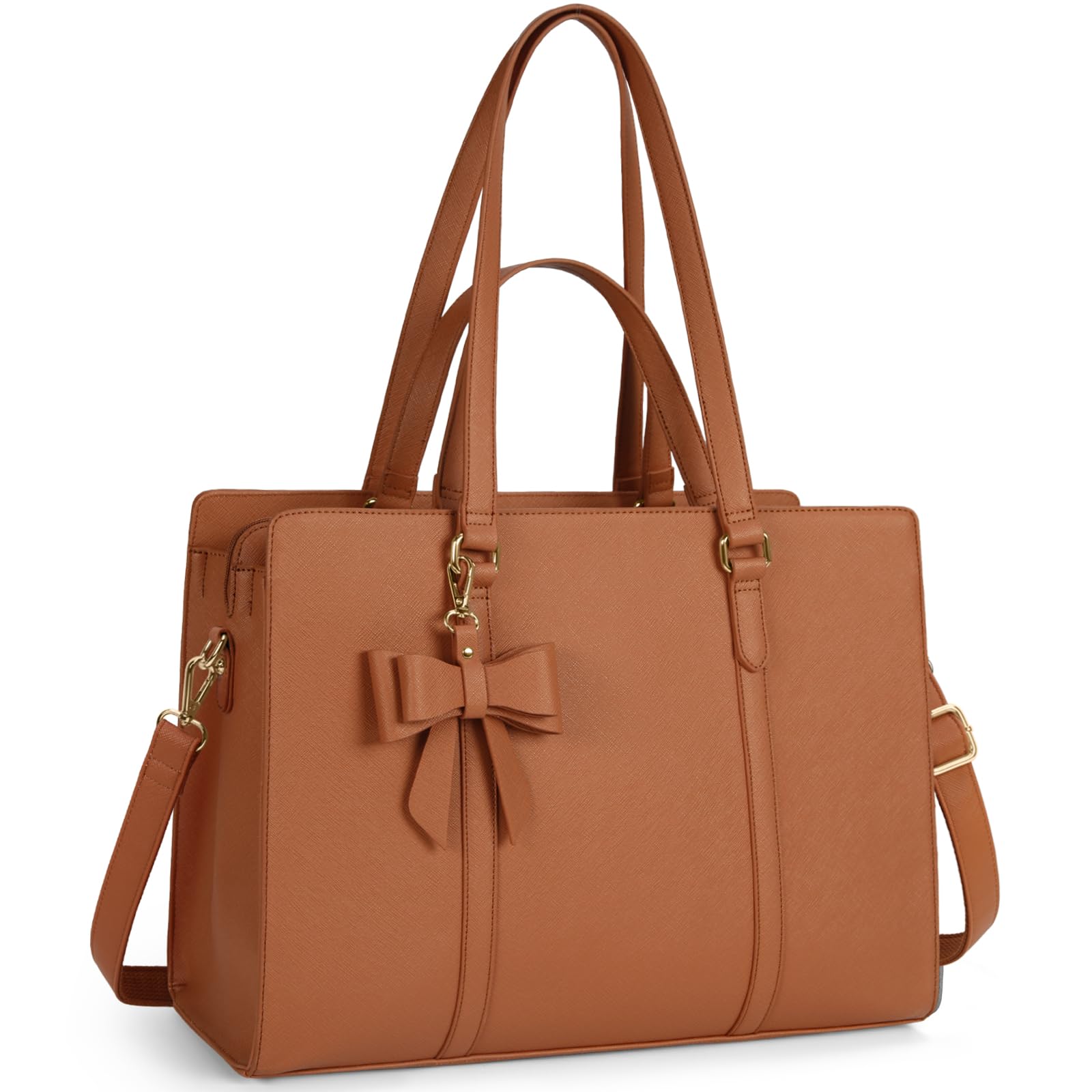 NEWHEY Laptop Tote Bags for Women 15.6 Inch Ladies Leather Laptop Handbags Designer Office Shoulder Bag Womens for Work School Business Shopping Brown