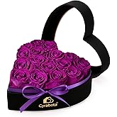 Cyrabota 16 Preserved Real Roses in Heart Shape Box, Forever Flowers Gift for Her Women Wife Mom Valentines Day Birthday Anniversary Purple