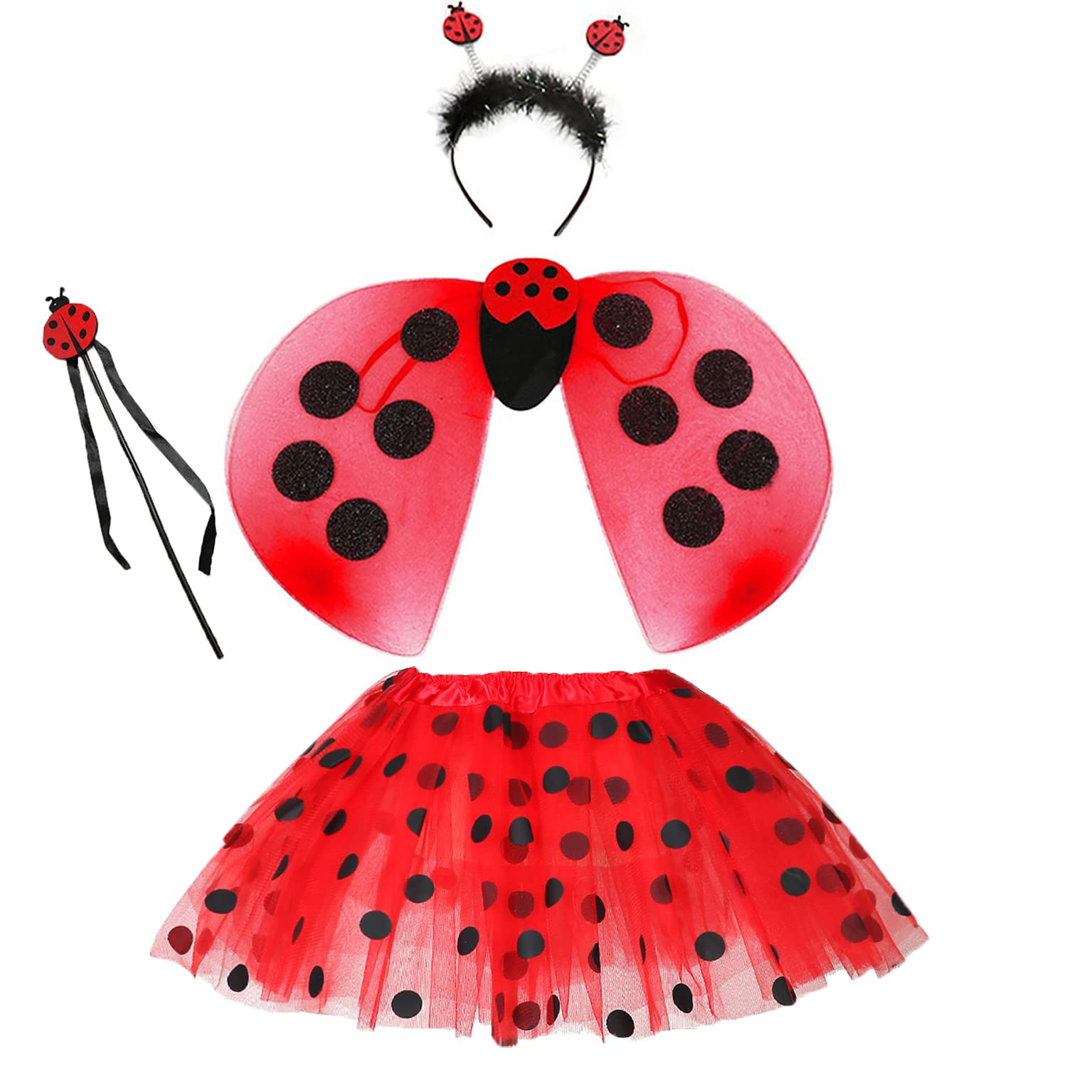 Hifot Ladybird Costume for Kids,Animal Ladybug Fancy Dress up for Girls Tutu Skirt Wings Fairy Costume for Carnival Cosplay Party