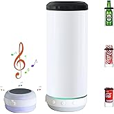 VACVOU 1 Pack 16oz Sublimation Music Bluetooth Tumbler Cup 4 in 1 Can Cooler with Speaker Stainless Steel Double Wall Vacuum Insulated Can Holder Beer Can Cooler (white)