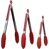 The Original Popco Tongs, Set of 3-7,9,12 inches, Heavy Duty, Stainless Steel BBQ and Kitchen Tongs with Silicone Tips (3 Col