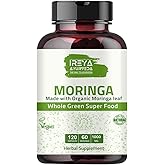 Ireya Ayurveda Moringa Capsule 1000 mg (120 Capsules), Moringa Powder Capsules Made from Organic Moringa Leaf Powder | Non-GMO Whole Green Super Food Nutrition 60 Days Supply