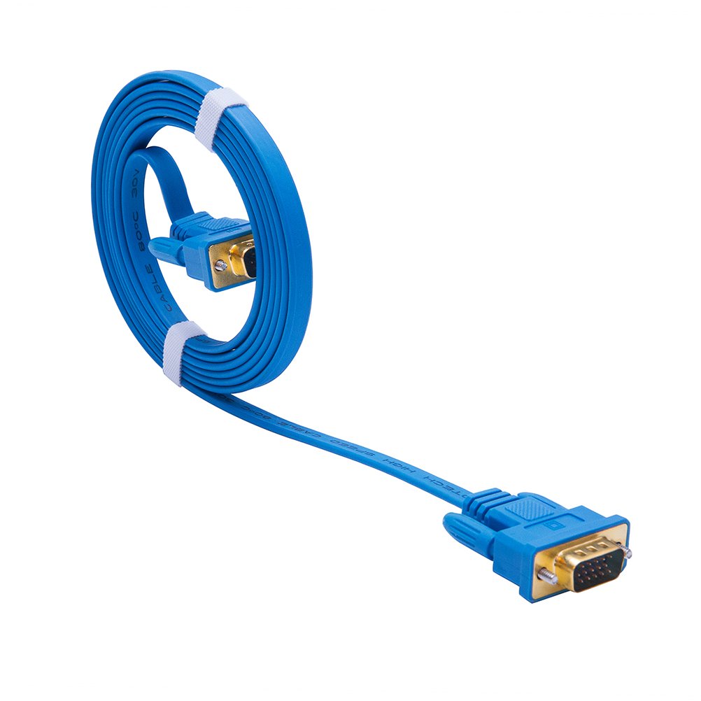 DTECH Ultra Slim Flat Computer Monitor VGA Cable 6 Feet in Blue 1.8m