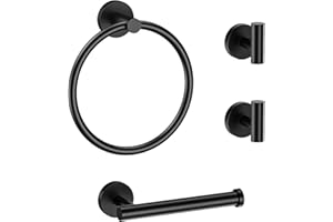 4-Piece Bathroom Hardware Set, Matte Black Bathroom Hardware Accessories Set Include Toilet Paper Holder,Towel Ring and 2 Tow