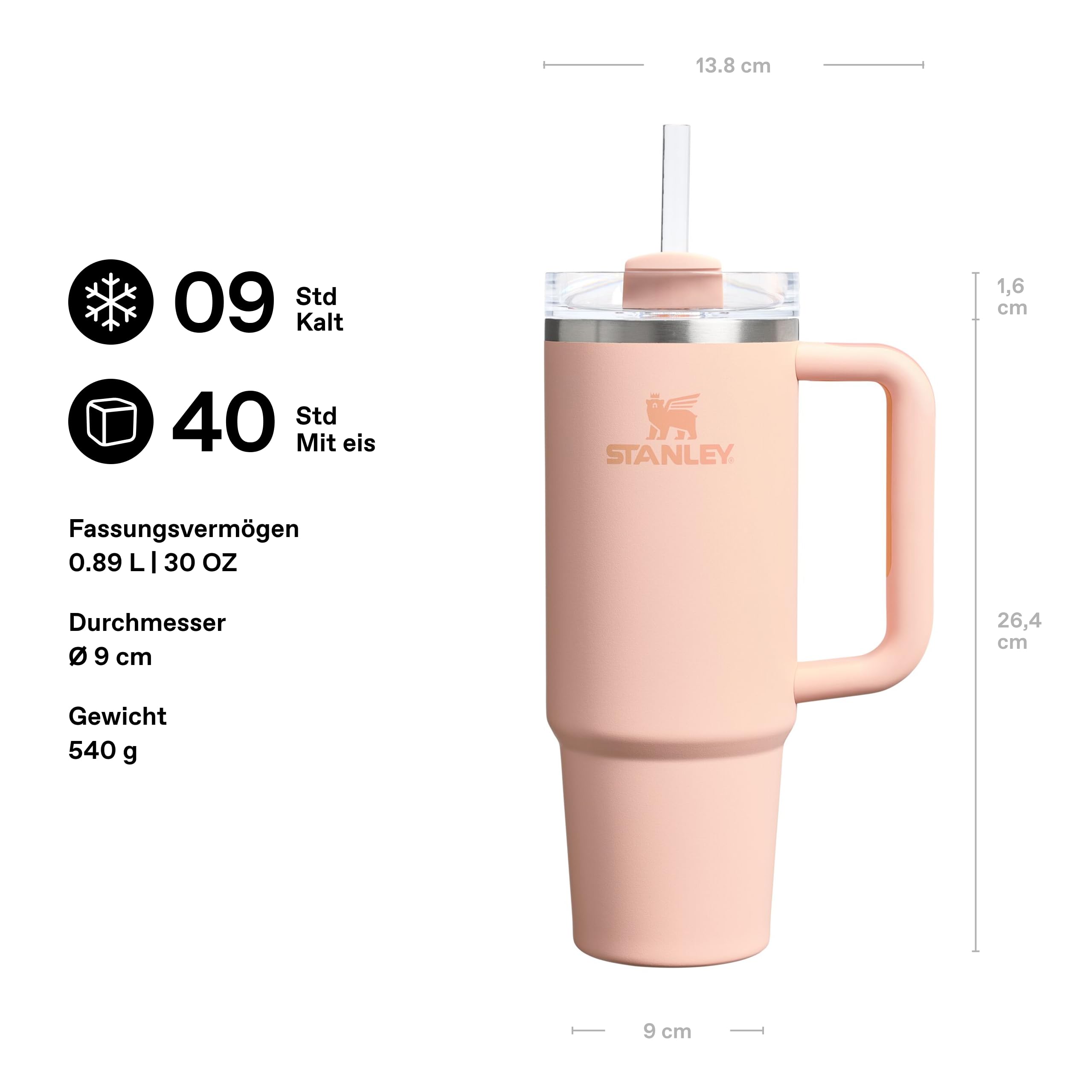 STANLEY 1913 Quencher H2.0 Flowstate Trinkflasche Mit Strohhalm 0.89L - Thermobecher Kühlt 9 Stunden - 40 Stunden Eisgekühlt - Thermosflasche BPA Frei - Edelstahl Trinkbecher - Orange Cream 2