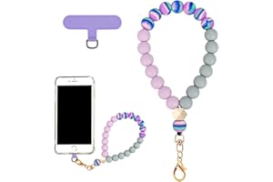 VICHUNHO Marble Silicone Beaded Phone Wrist Strap, Cellphone Lanyard with Tether Tab, Elastic Hands-Free Wristlet Bracelet