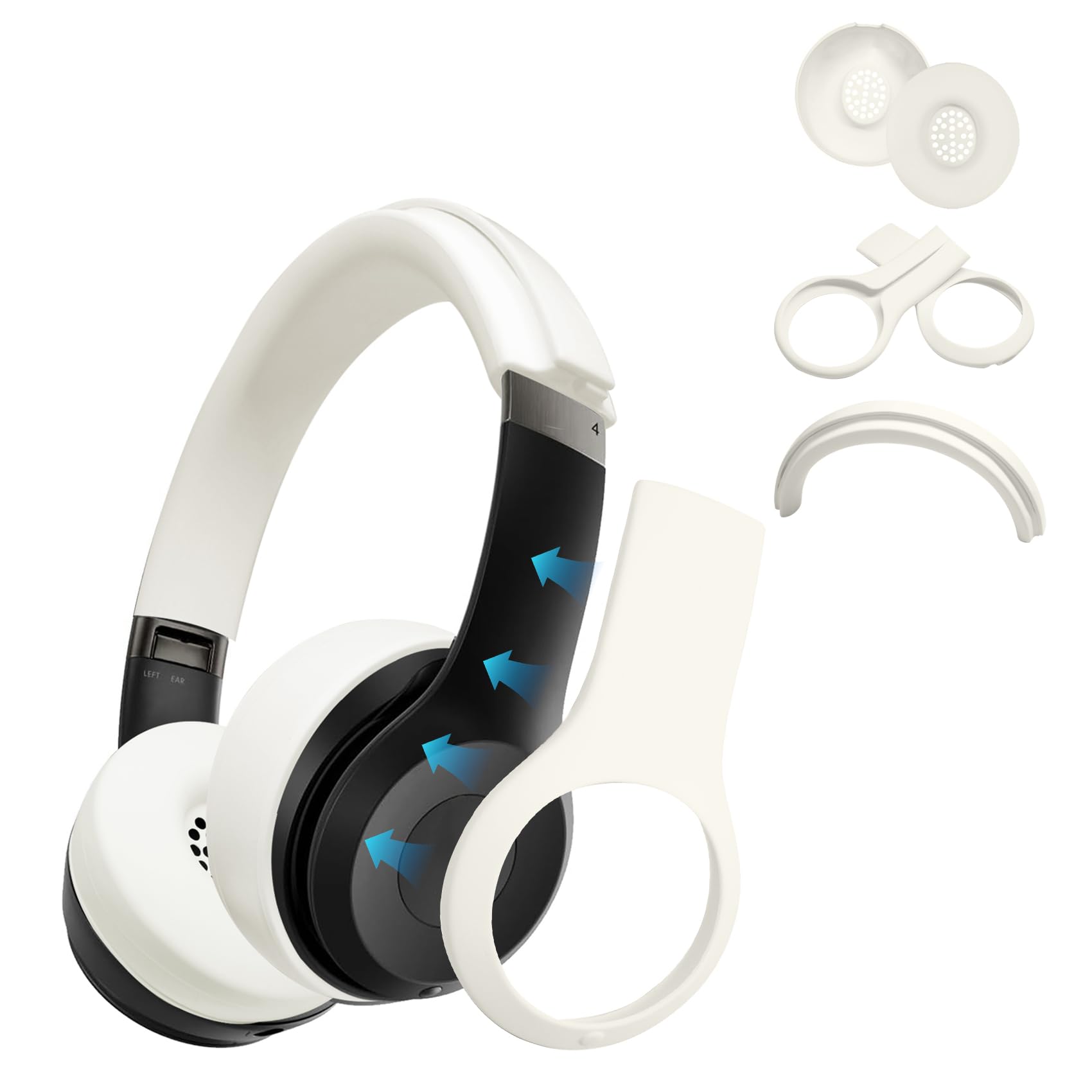 Photo 1 of ?3 in 1? Solo 4 Silicone Case Cover Set,Anti-Scratch Ear Pad Cover/Shell Cover/Headband Cover for Beats Solo 4 Headphone,Solo4 Soft Silicone Protector Accessories(Off White)
