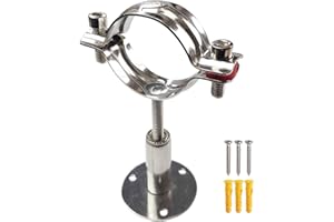 JENSWILL Wall Mount Ceiling Pipe Support 304 Stainless Steel Adjustable Ceiling Pipe Bracket Clamp Pipe Straps Fit for Dia 57mm 2 inch Pipe Tube with Screws