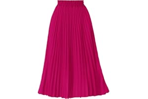 GOOBGS Women's Pleated A-Line High Waist Swing Flare Midi Skirt