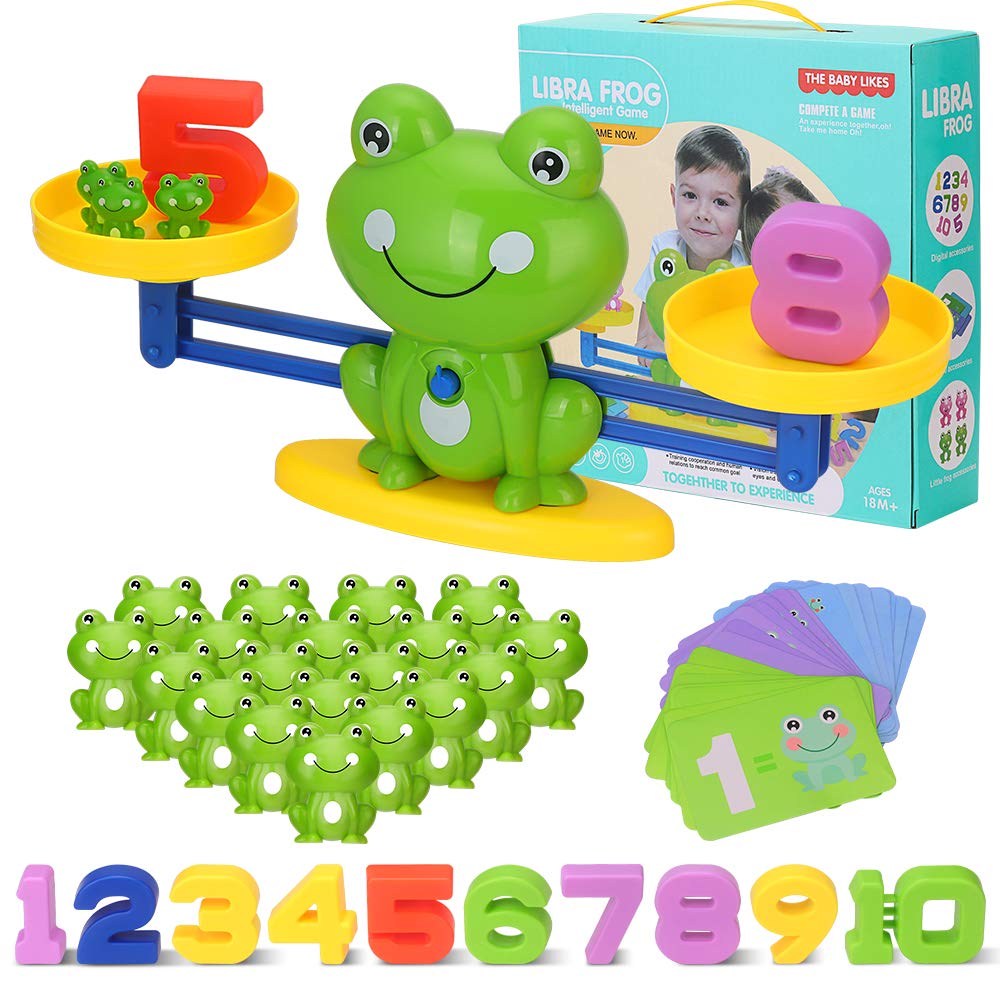 Balance Math Game, Early Education Toys for Kids Frog Balance Math Digital Cards Number Blocks Counting Toy for Boys Girls Toddlers Preschool Learning Toy Gifts (65Pcs)