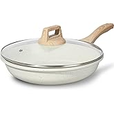 ESLITE LIFE Nonstick Ceramic Frying Pan Skillet with Lid, Non-Toxic Egg Omelette Kitchen Cooking Pans Compatible with All Stovetops (Gas, Electric & Induction), PTFE & PFOA Free (White, 8" w/Lid)