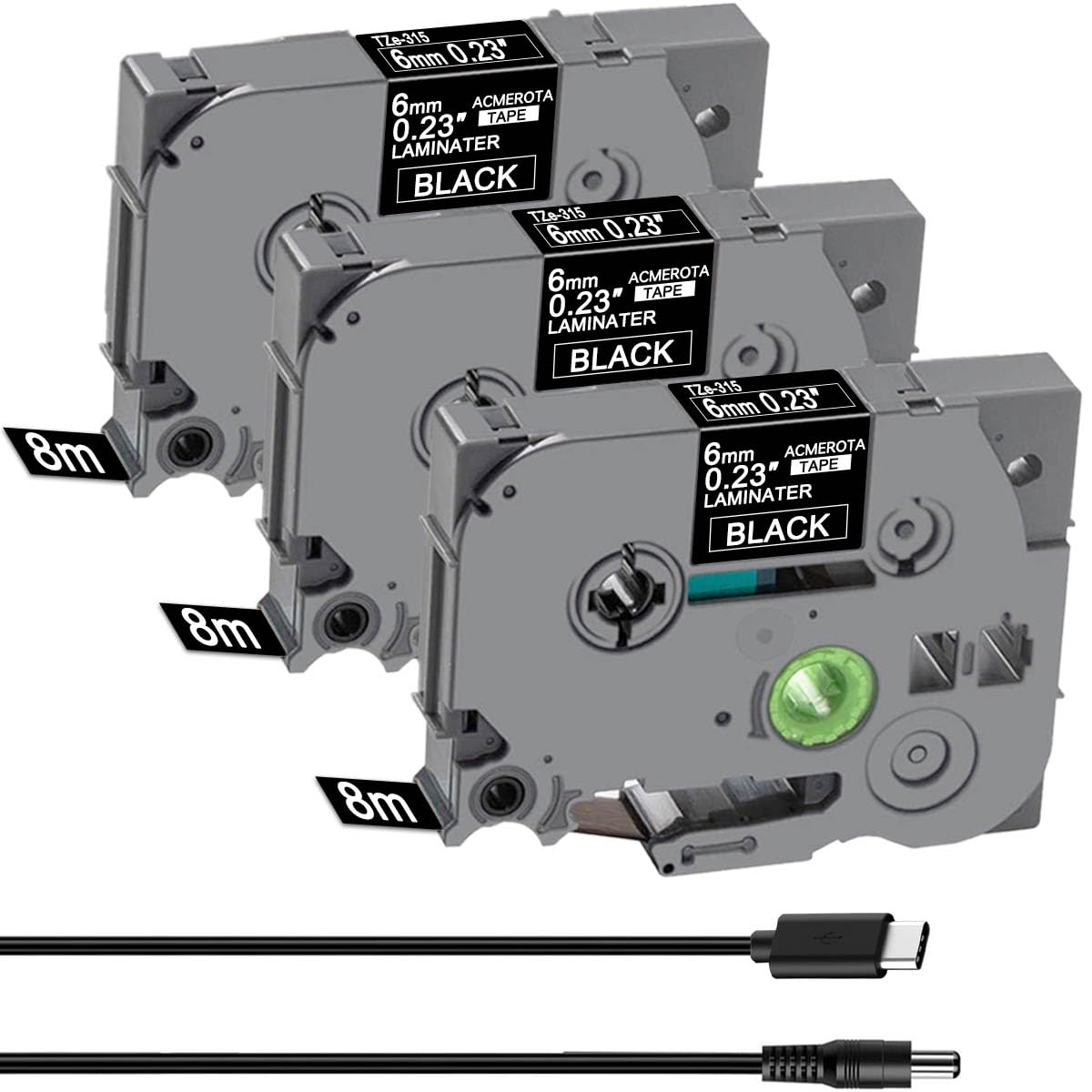 Acmerota 3 Pack TZe-315 Label Tape Replace for Brother TZe325 6mm*8m Tz-315 Tz315 Laminated Tape White on Black for Brother P-Touch PTE550 PTP750 PTD210 PTD45