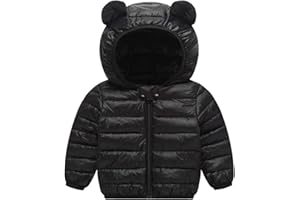 Happy Cherry Baby Boys Girls Down Cotton Coat with Bear Ear Jacket Lightweight Windproof Zip Up Hooded Coat Winter