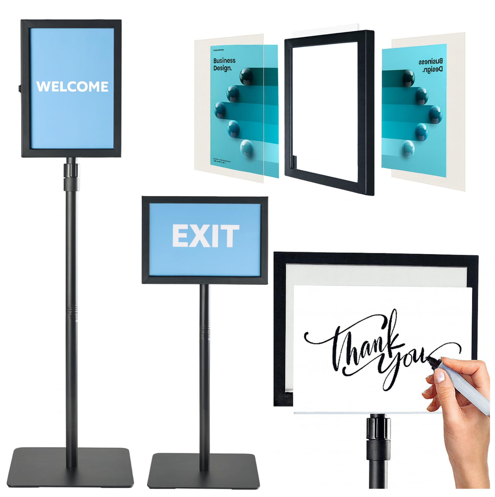 Photo 1 of 1 PACK Double-Sided Adjustable Heavy Duty Pedestal Sign Holder Stand for Display - Indoor/Outdoor Floor Sign Stand with Base 8.5x11 inches (Horizontal and Vertical Orientation) - includes dry erase marker