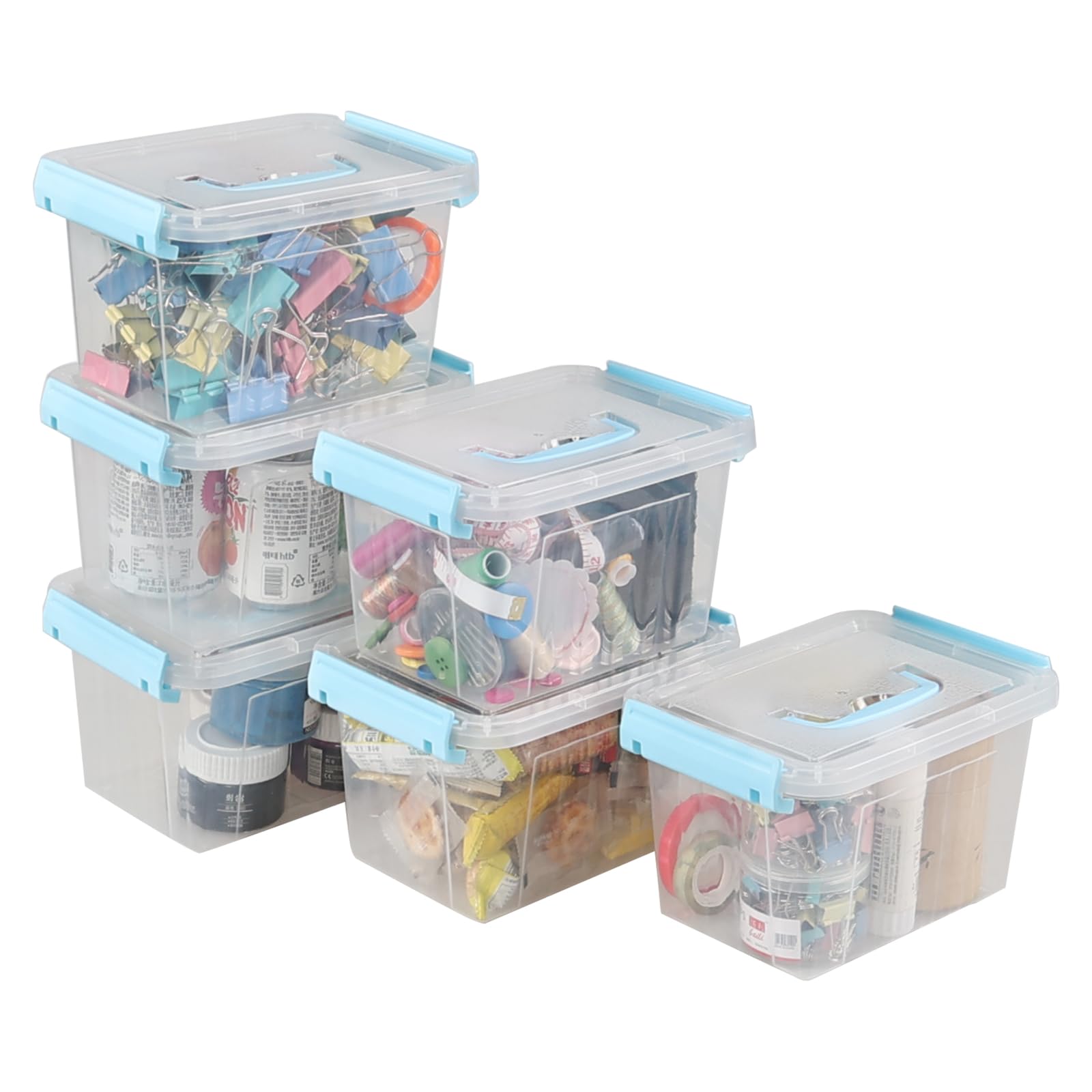 Jandson 3l Small Plastic Lidded Storage Box with Carry Handle, 6 Packs Storage Container with Lid