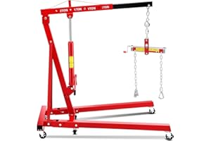 JoanKaren Folding Engine Hoist, 2 Ton Hydraulic Cherry Picker, 4400 Lbs Capacity with Telescopic Boom & 6 Swivel Casters, Lev