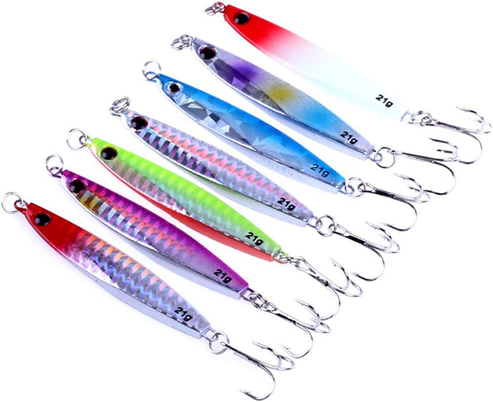 7 pcs in Same Size Artificial Fishing Lure Hard Metal Bait Biomimetic bait Fishing Tackle Accessory with One Triangle Hooks (Set)-21g each