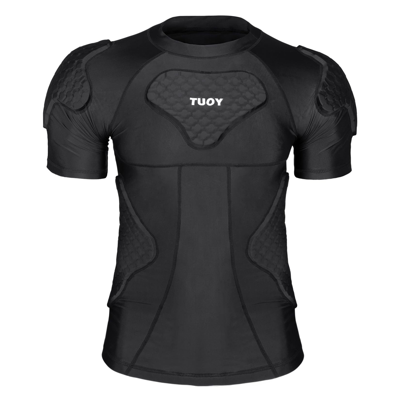 DGYAO Shoulder Protector Padded Comprssion T Shirt, Men's Rugby Safe Guard Top for Chest Rib Football Paintball Baseball M