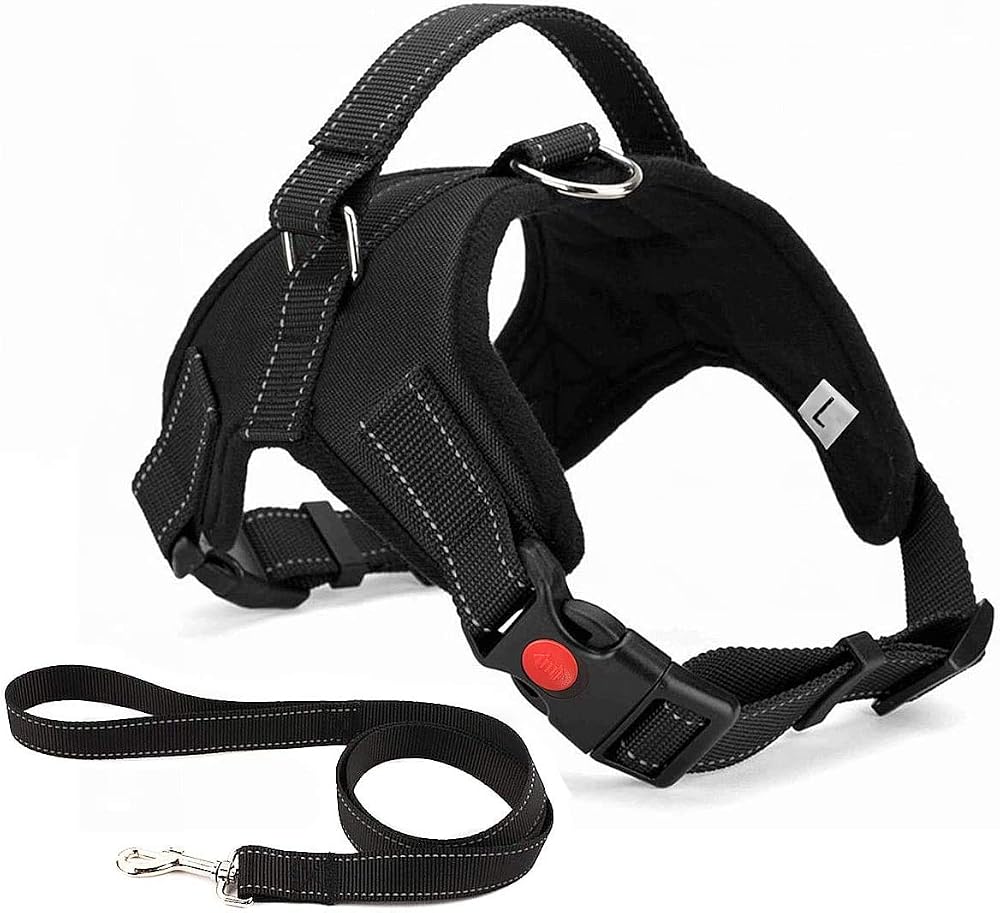 Musonic No Pull Dog Harness XL Nero Adjustable Breathable Free Lead Included