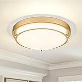 Cargifak 16" Flush Mount Ceiling Light, Farmhouse Style, Frosted Glass Shade,Brass Gold, for Living Room, Bedroom, Dining – C