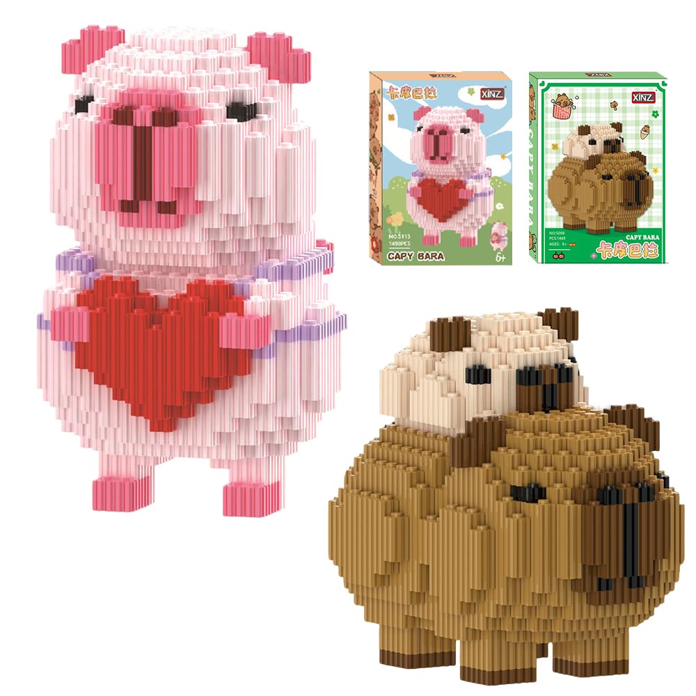 RNPKZ 2 PCS Capybara Building Block, Cartoon Mini Building Blocks, Cute 3D Puzzle Brick Toys, Capybara Mini Building Blocks for Parent-Child Interactive Games, Capybara DIY Blocks Gift for Kid Adult