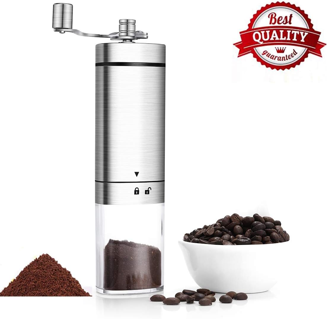 Manual Coffee Grinder,Conical Burr Mill With Adjustable Setting,Portable Hand Crank Coffee Grinder For Travel,Brushed Stainless Steel,Best For Espresso,French Press,Home Kitchen,Office,Travel