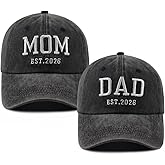 2PCS Mom and Dad EST 2026 Hat for Women Men, Funny Adjustable Cotton Embroidered New Parents Gifts Baseball Cap
