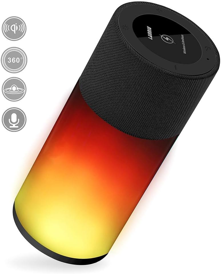 Portable Bluetooth Speaker with Lights Show,Waterproof Loud Stereo Sound Rich Bass,Ipx6 Waterproof,USB Connect,12H Playtime,Built in Mic& Wireless Charger,150Ft Bluetooth Range