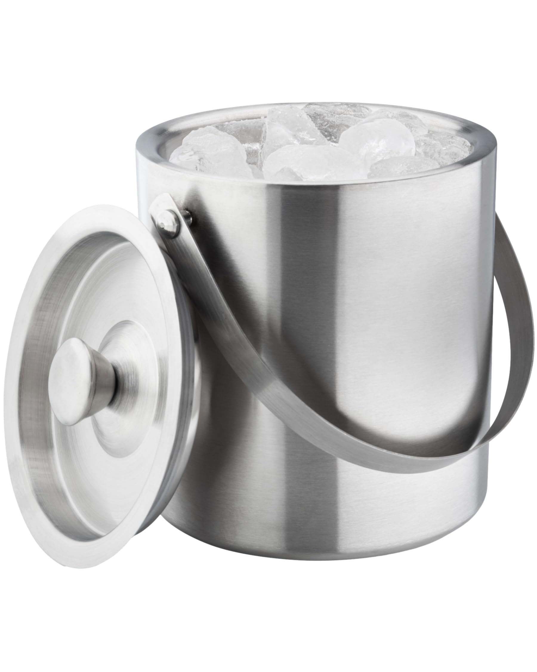 Taproom Brushed Stainless Steel Ice Cube Bucket - Double Walled 1.5L Capacity, Handle & Lid, Keep Your Wine, Prosecco, Beer Bottle, Champagne Cooler. Perfect for Parties, Cocktail, BBQ, Picnic.