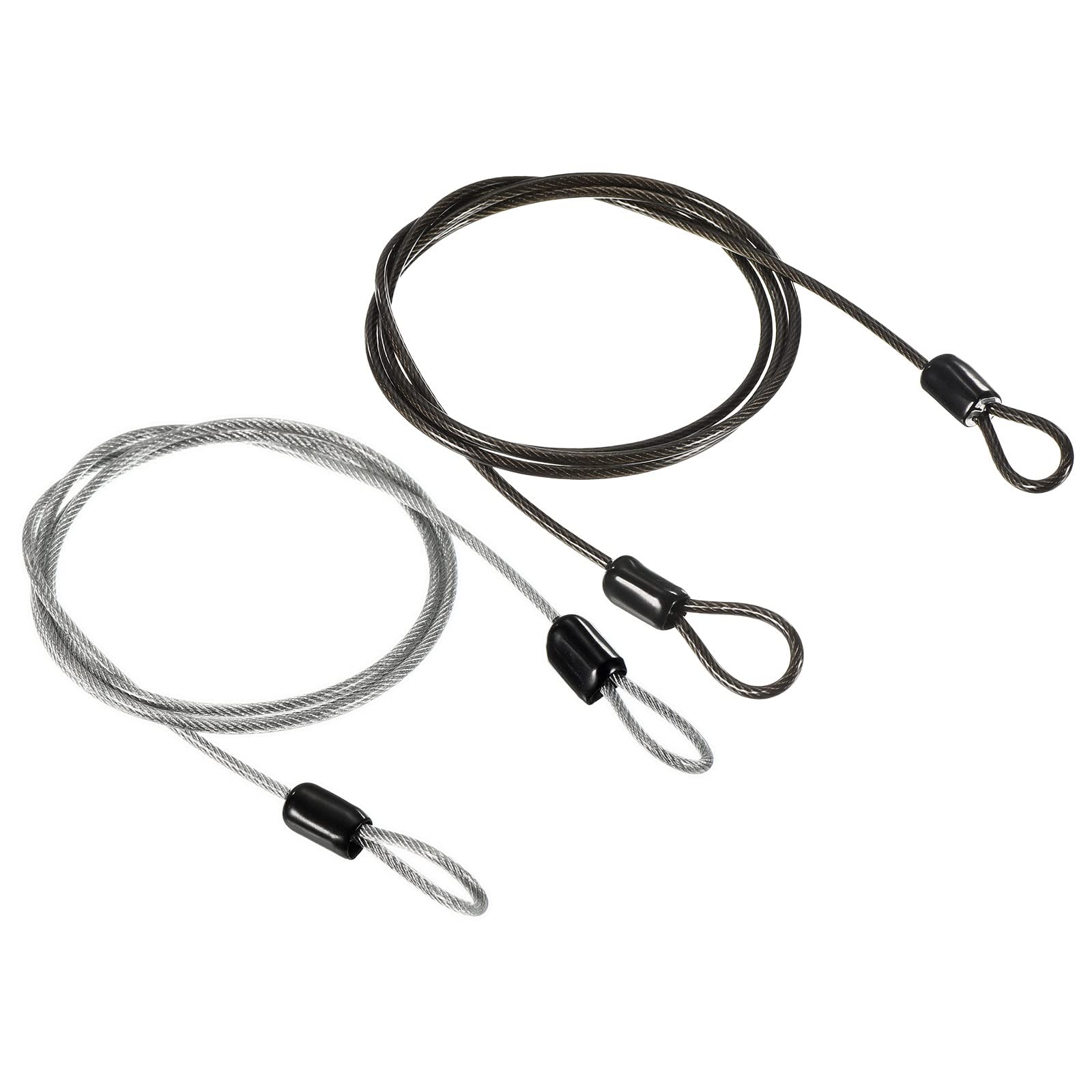 PATIKIL Security Steel Cable 2.5mm x 1m/3.28ft Coated Luggage Lock Wire Rope with Double Loop Transparent, Black 2 Pack — image 1