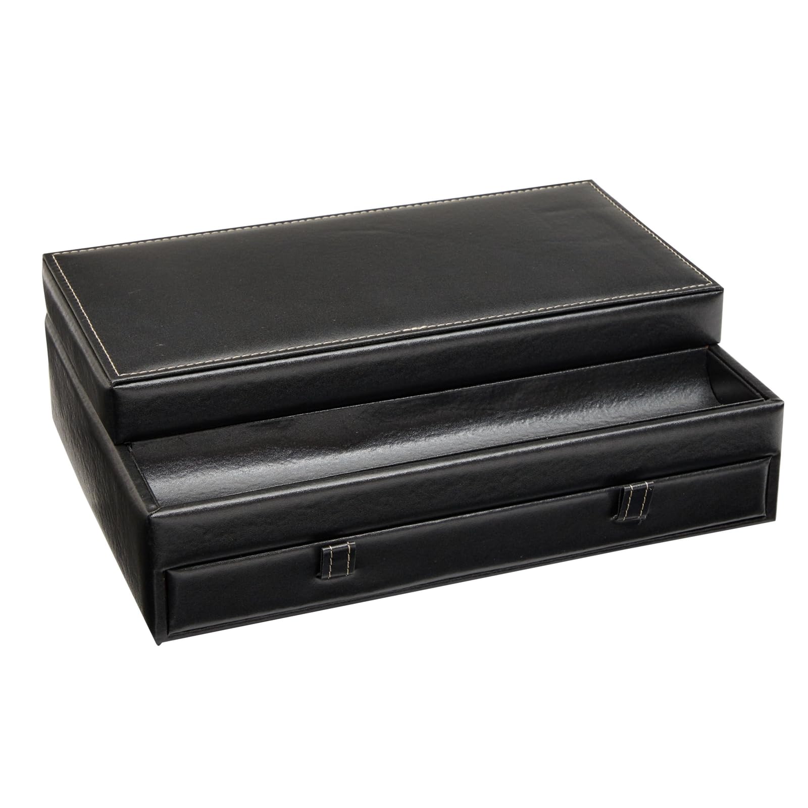 Juvale Mens Jewelry Box Organizer and Holder - Black Watch Box with Leather Valet Tray for Home Improvement - 12.6 x 9 x 4 In - Mens Jewelry Organizer
