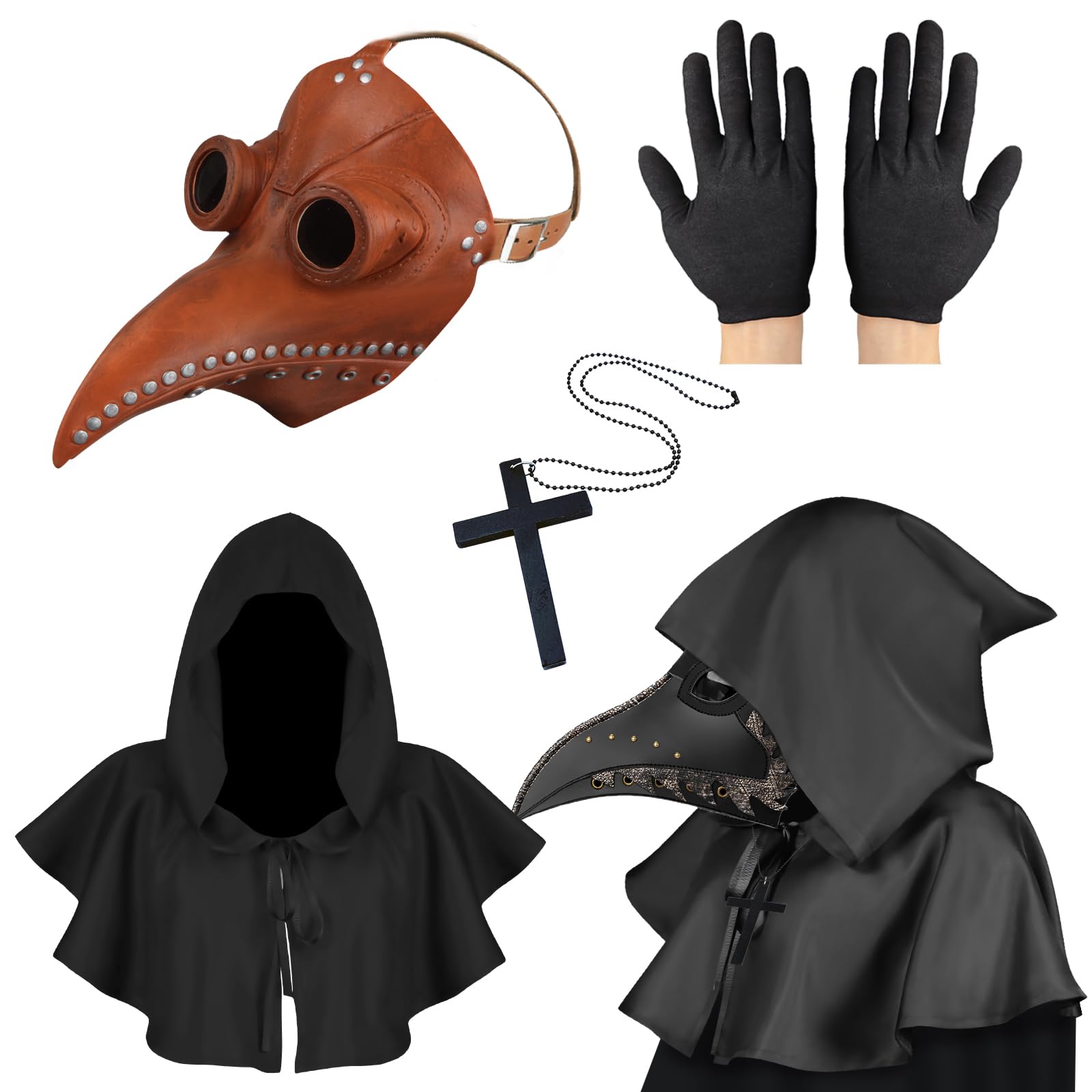 Lifreer Plague Doctor Mask, Halloween Costume for Men, Steampunk Bird Mask for Adults With Gloves & Hooded Cloak Cape - Gothic Props