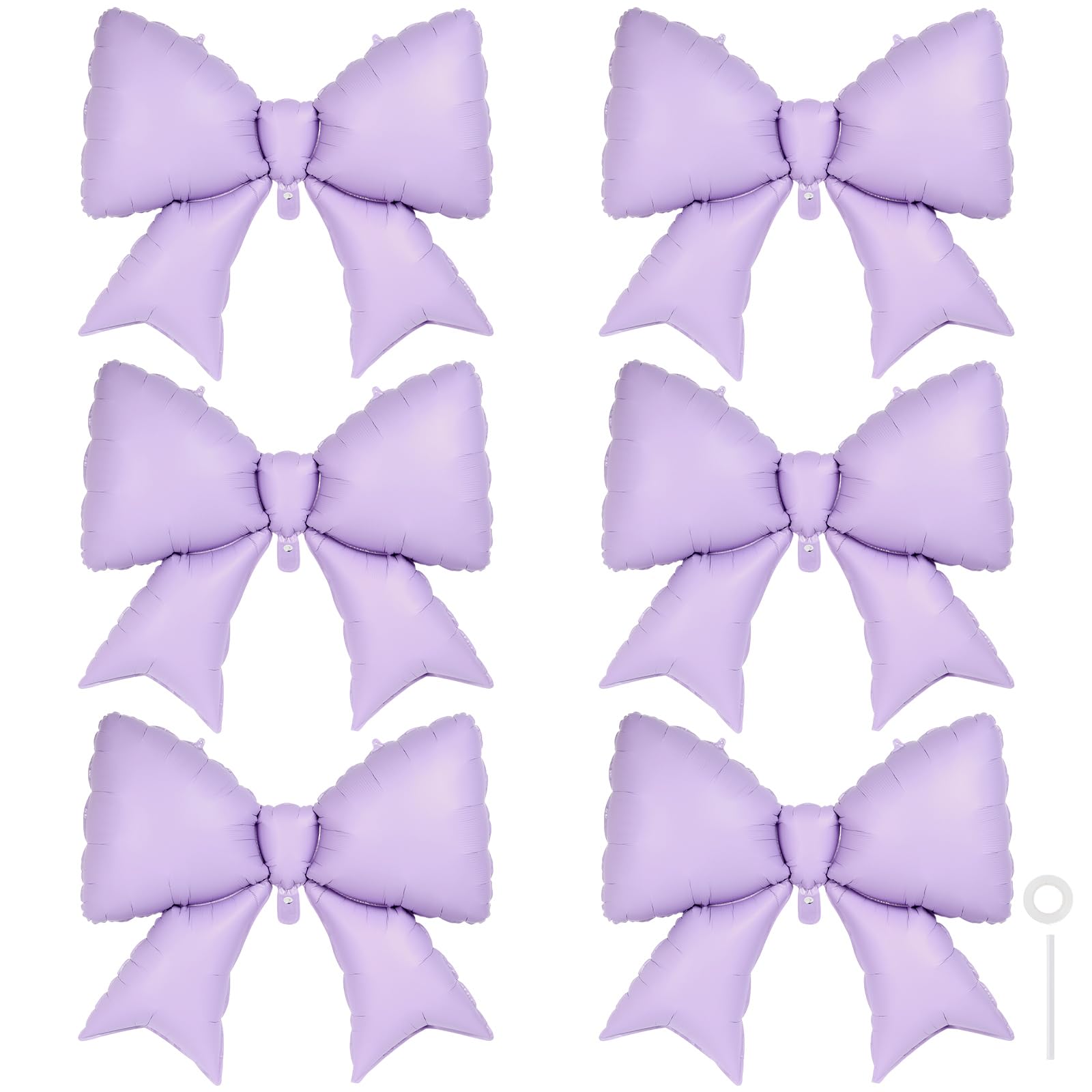 6 Pcs Light Purple Bow Balloons for Girls, 38 Inch Bow Foil Balloons, Bows Gender Reveal Decorations for Birthday Party Wedding Baby Shower Mouse Party Decoration