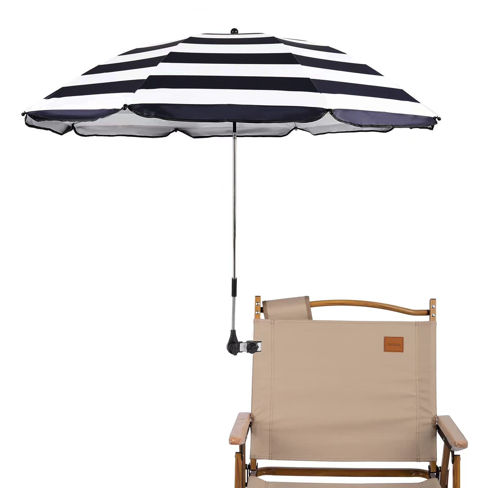 GRANDMEI Chair Parasol with Clamp,Clip on Umbrella for Patio,Beach Chairs,Wheelchairs,Golf Carts (B-Stripe)